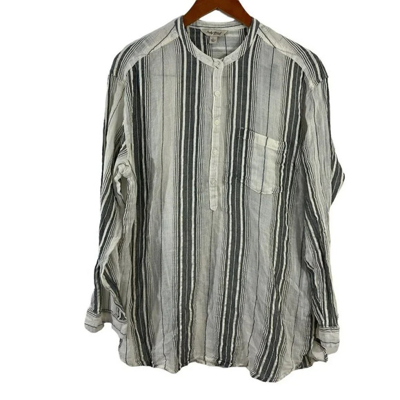 Lucky Brand Gray and Cream Verticle Striped Blouse Size Large 100% Cotton - Picture 1 of 5